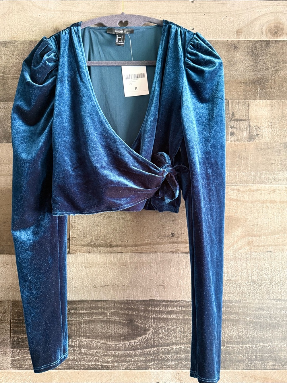 Forever 21 Teal Velvet Wrap Crop Top - Picture 4 of 12
